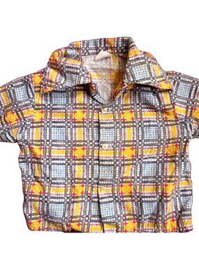 2T Vintage 70s Boys Shirt Short Sleeve Button-Up Geometric Print